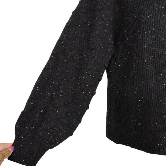 CeCe Black Speckled MockNeck Pullover Sweater Women Size M Knobby Balloon Sleeve - Picture 3 of 9